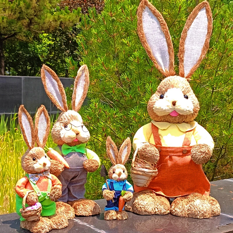 厂家直发线下质量小号35CM草编兔子家居装饰摆件道具伴手礼彼得兔