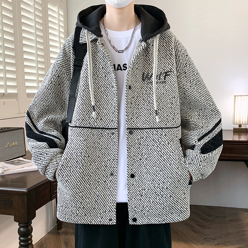 2025春秋季外套男新款潮牌可脱卸连帽夹克宽松休闲褂子时尚百搭潮