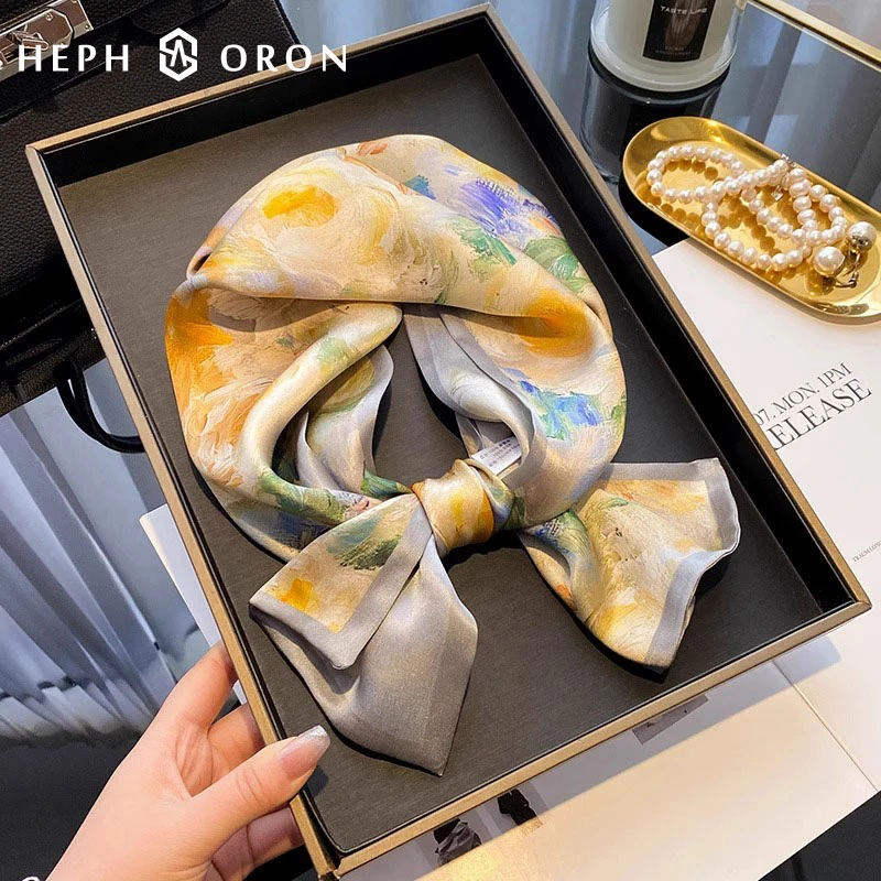 轻奢品牌真丝长条小丝巾女2025新款高端丝绸围巾油画风装饰领巾