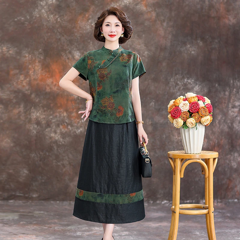 齐黛品牌新中式香云纱名牌女装套装2025夏季新款复古真丝两件套