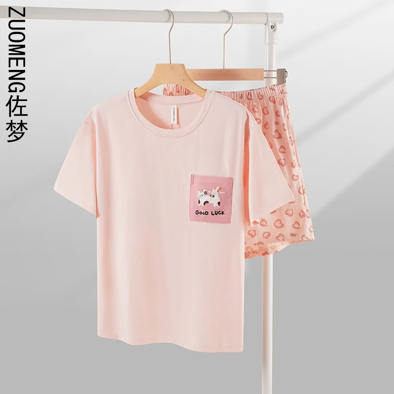 zuomeng/佐梦2025夏新款睡衣女短袖短裤舒适可外穿薄款家居服套装