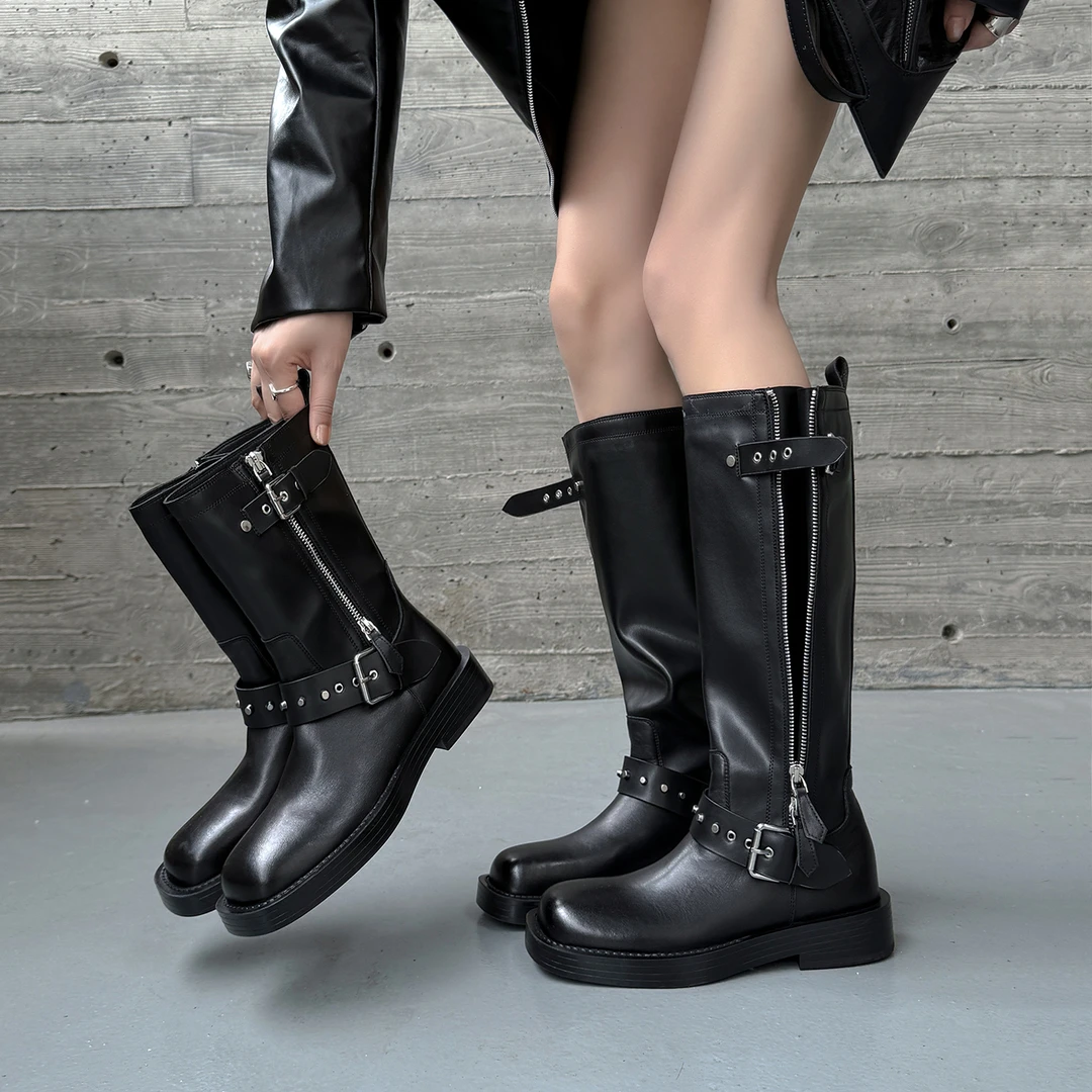 Sheriley77小众百搭靴子中筒靴秋冬防滑时尚长短可选骑士靴
