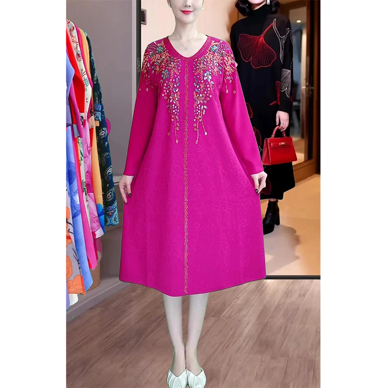 重工盘花2026春季新款针织提花时尚宽松遮肉连衣裙女装DCA1925