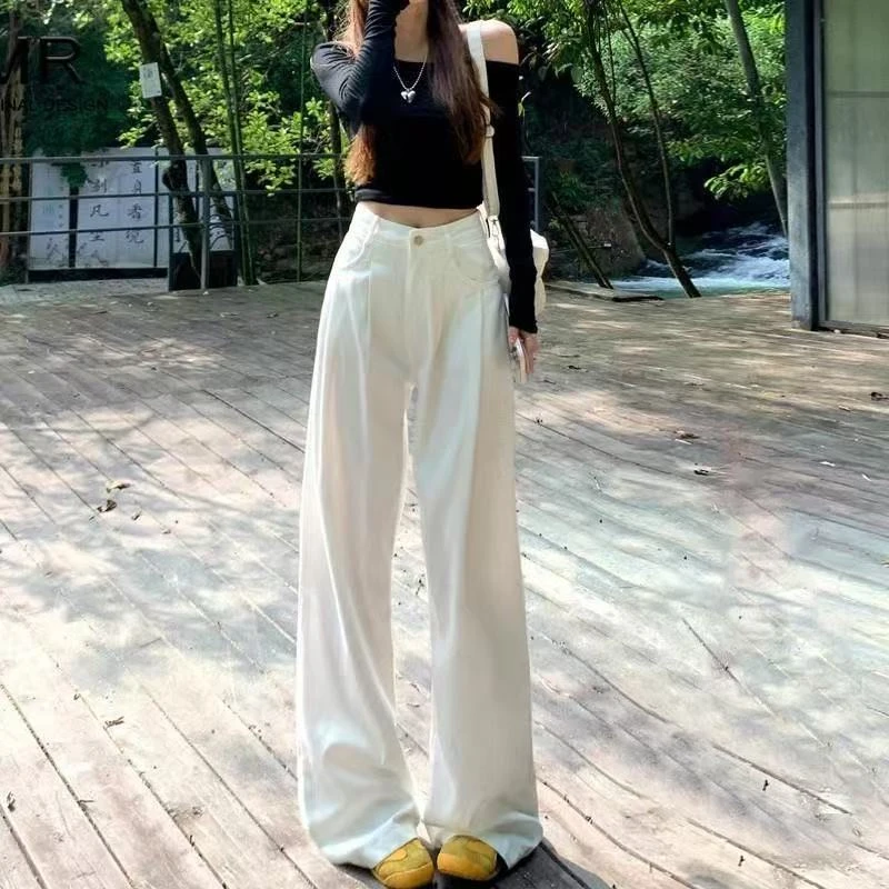 【现货运费险】夏季新款高腰显瘦白色薄款阔腿宽松薄款牛仔裤女