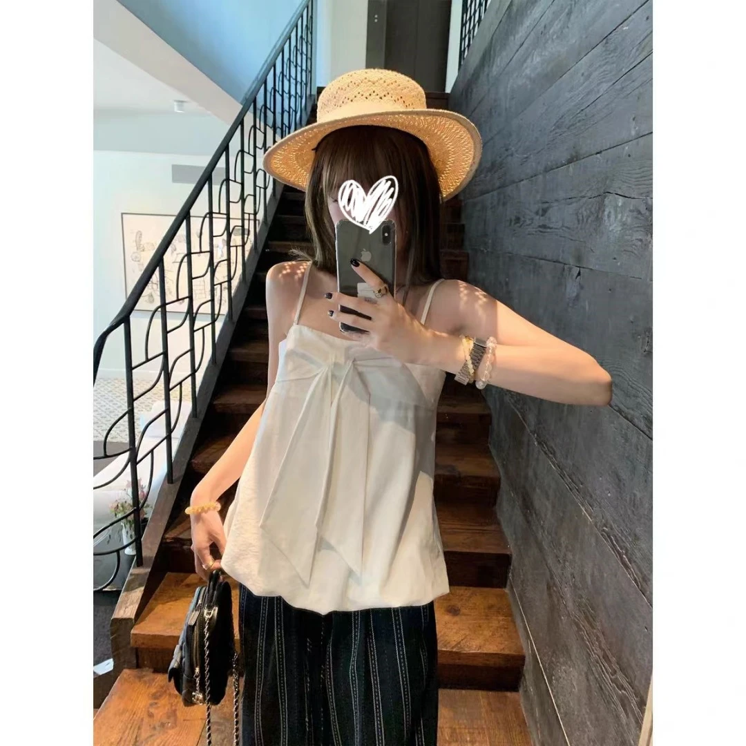 时尚新款蝴蝶结吊带背心宽松纯色无袖打底上衣21753#