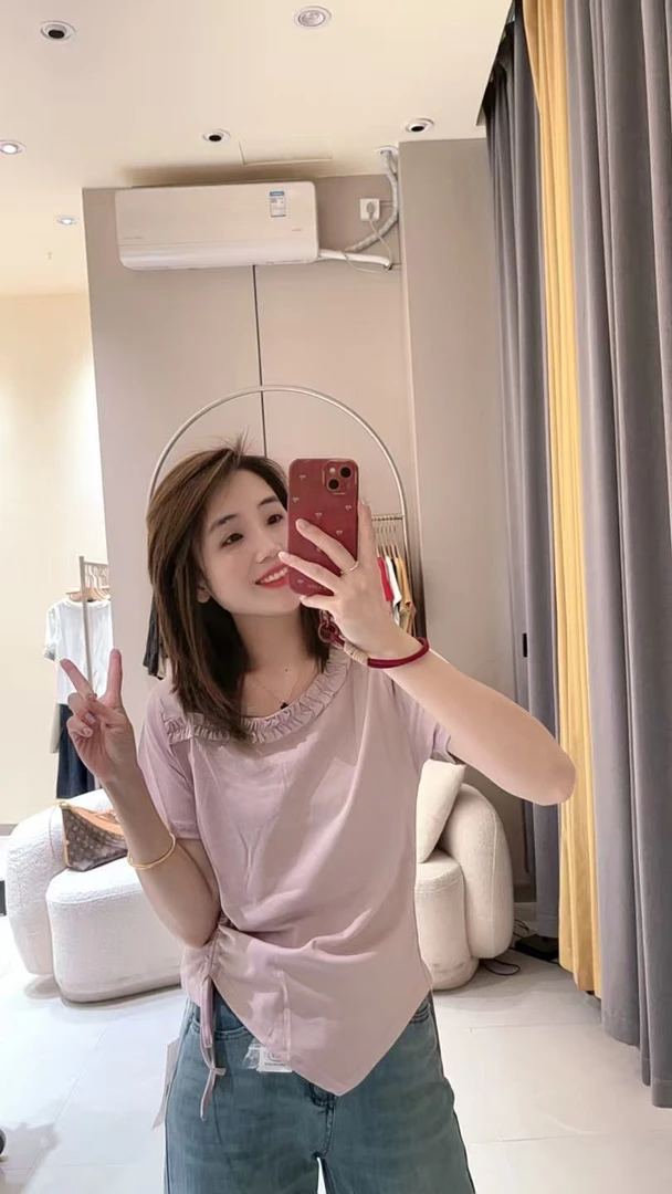 觅裳家 【花边抽绳】936新款时尚小众设计感花边抽绳上衣