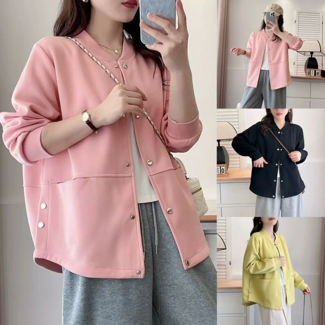 微胖大码女装春秋新款休闲百搭棒球服宽松显瘦外套女胖MM