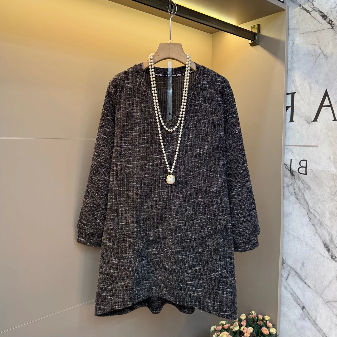 2025秋冬欧货简约复古圆领宽松微胖大版高级洋气设计上衣9003