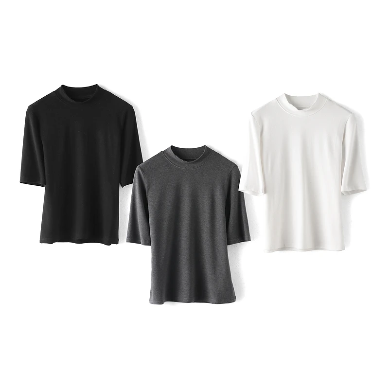 34043【觅系列】半高领百搭舒适短袖T恤33MX267B316