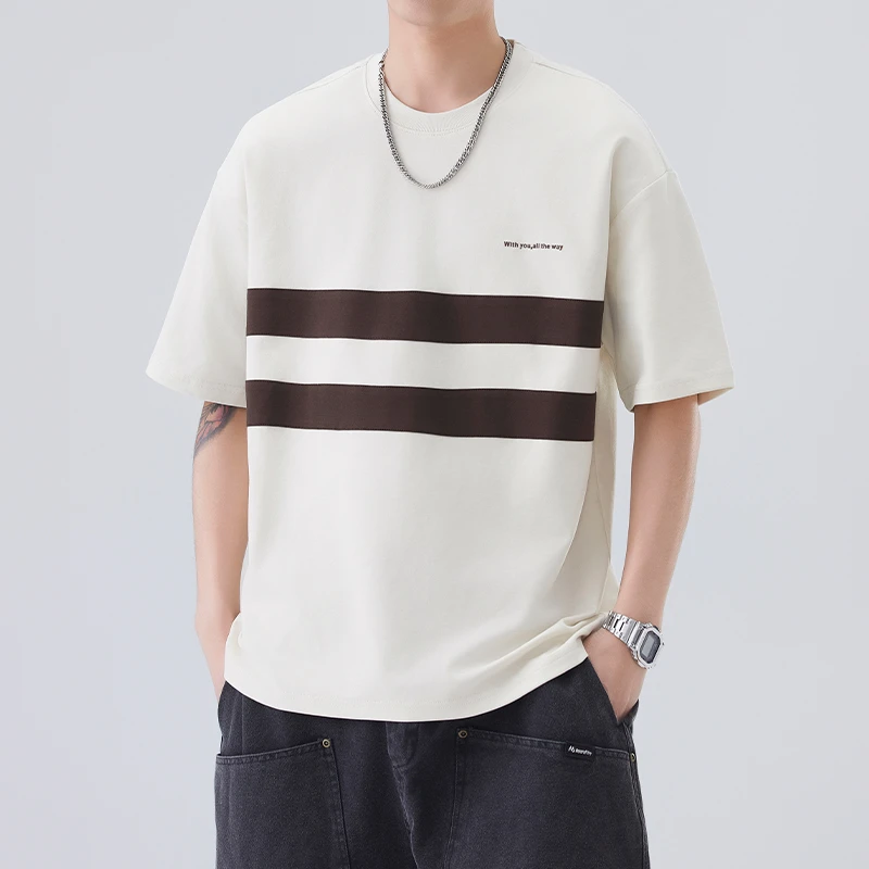 短袖T恤男士夏季薄款宽松百搭圆领体恤男生2025新款撞色休闲上衣