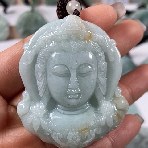 翡翠颈饰未镶嵌观音福利洒黄翡翠福利翡翠