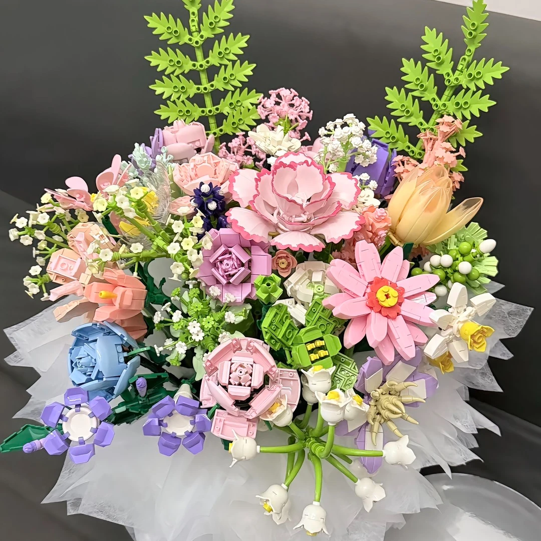 小颗粒益智拼装积木花束永生花女孩简易入门拼图摆件儿童节礼物