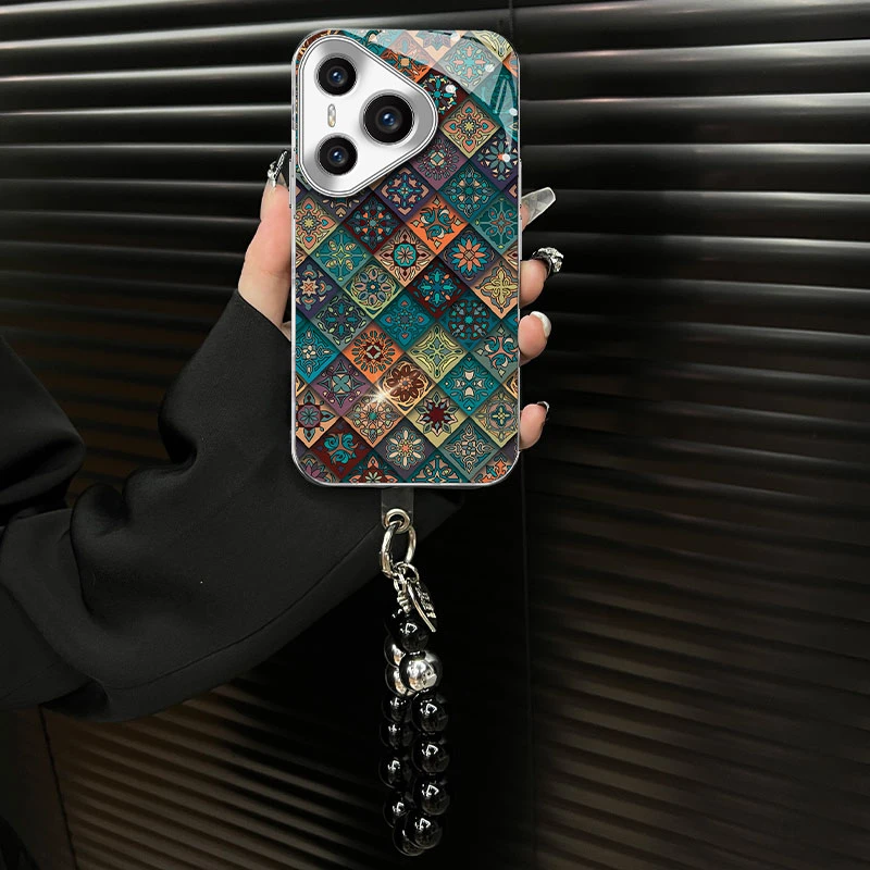 适用【华为pura70pro+】玻璃壳五彩图腾ins风网红创意个性手机壳女