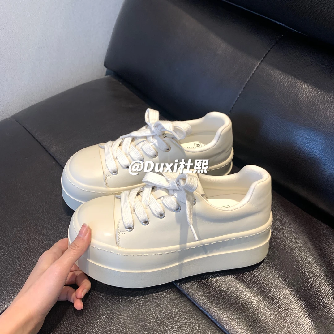 【年后】Duxi杜熙2025新款增高皮面小白鞋松糕鞋百搭圆领韩系ins
