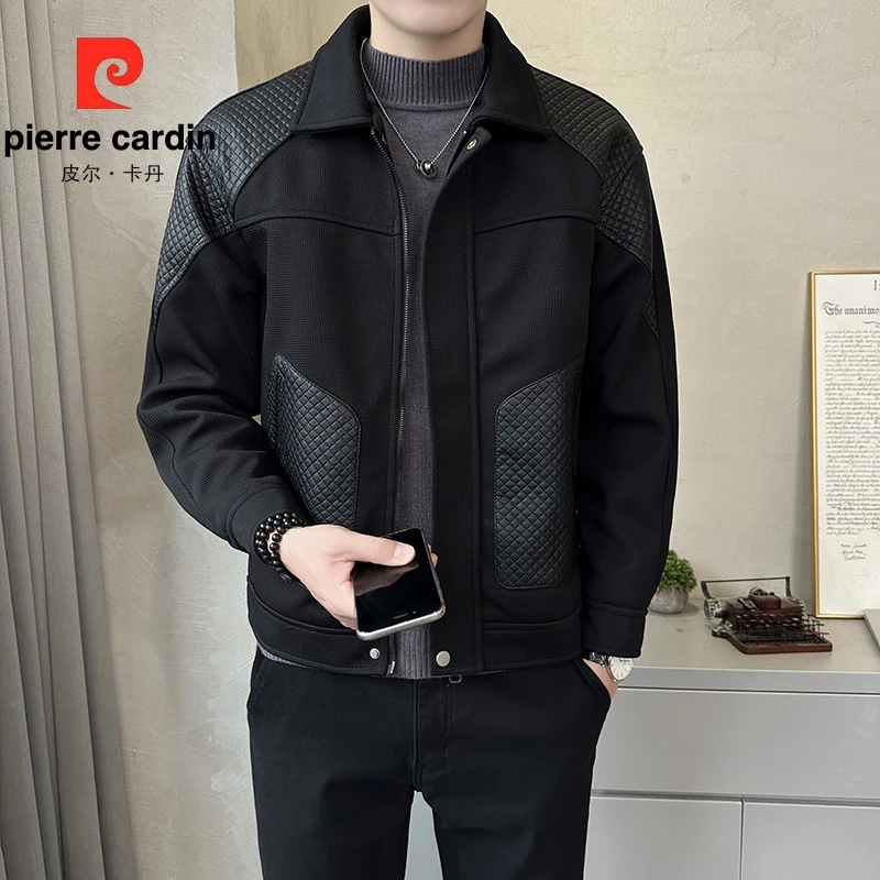 皮尔卡丹2025秋冬季新款爆款毛呢夹克男士潮流拼接设计感翻领外套