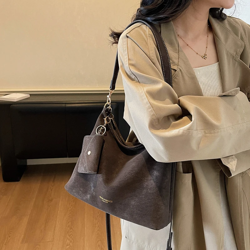 简约风轻奢风双根肩带托特包拉链手工单肩包简约腋下百搭女士