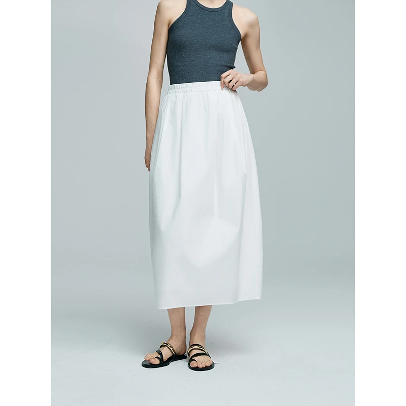 初棉【上新】设计感立体白色花苞裙纯棉松紧腰半身裙363617018