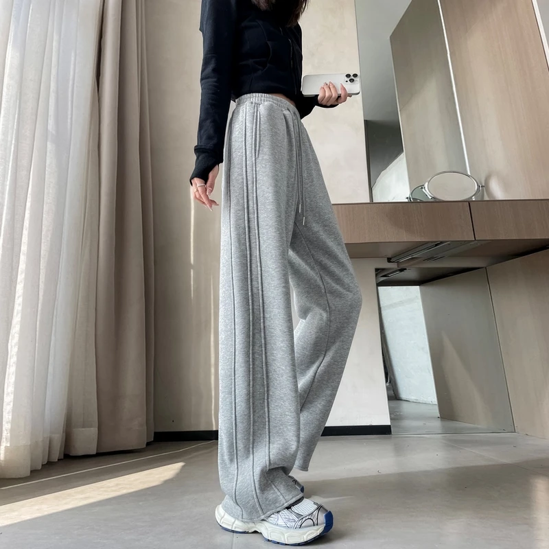新款高腰显瘦阔腿直筒裤休闲裤运动女宽松外穿棉感香蕉窄版裤秋季