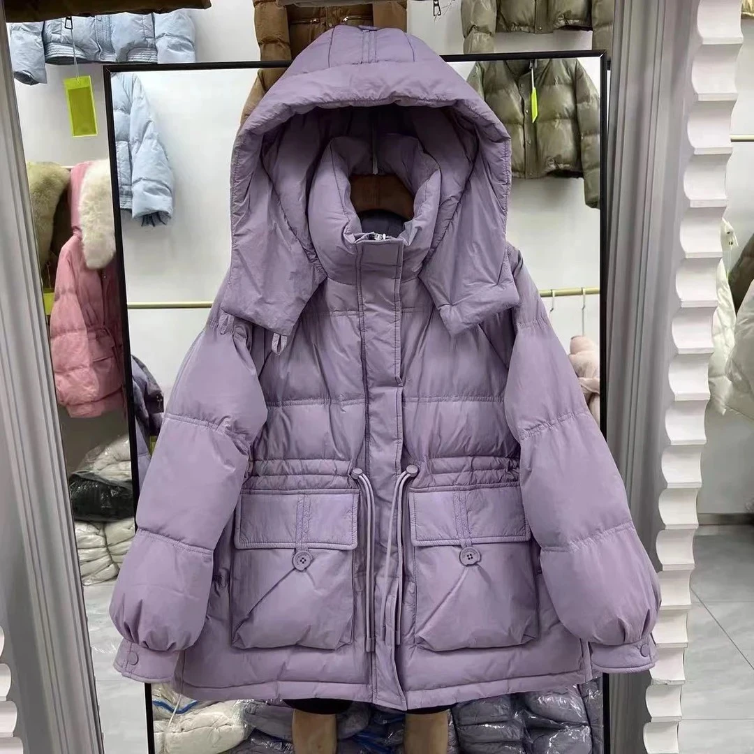 半粒扣短款女冬季连帽加厚收腰显瘦工装保暖外套韩版时尚