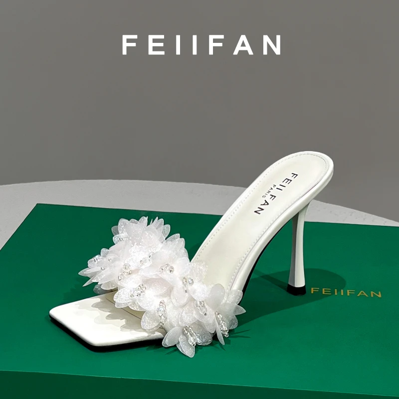 【现货】拖鞋女2025新款夏季细跟外穿气质绝美白色高跟鞋3912