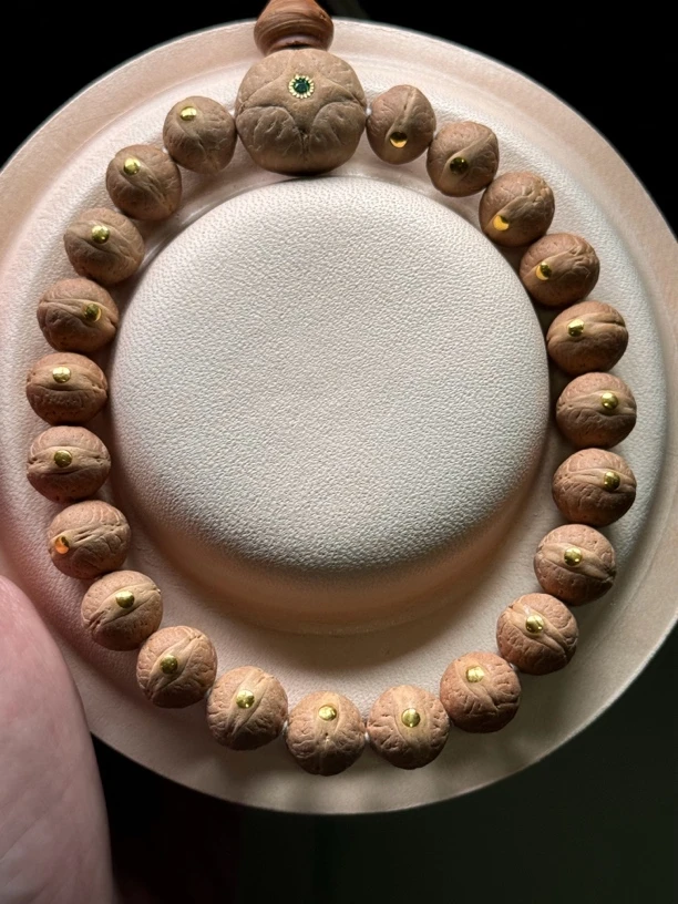 11mm金钉实心籽文玩手串，粉红皮，精卡老树尼泊尔凤眼菩提文玩手串