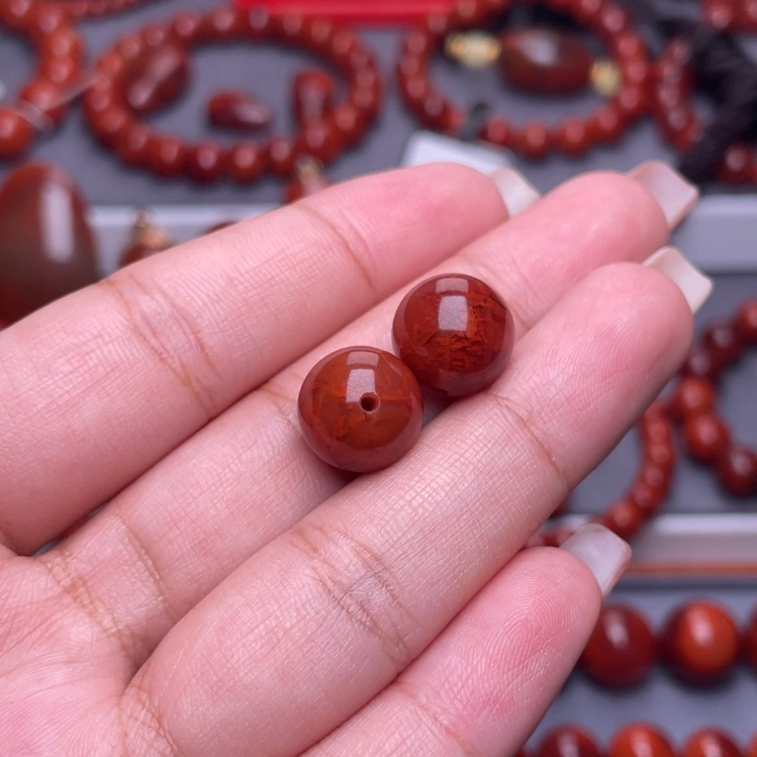 终***人未镶嵌其他南红玛瑙精品11.8mm瓦西玫红火焰纹圆珠