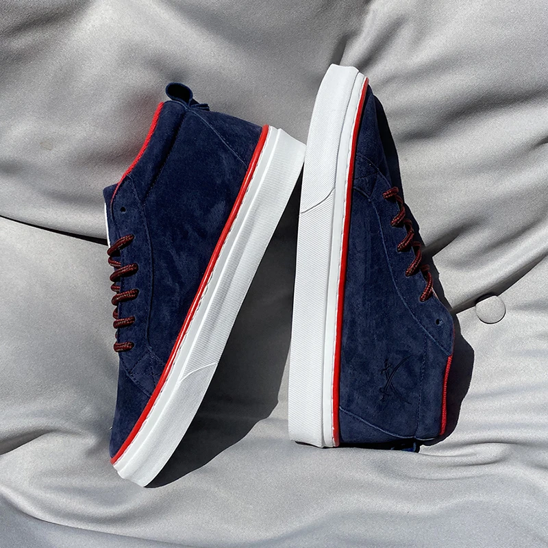 夏季男士皮板鞋全麂皮潮鞋藏蓝色休闲板鞋爆款耐脏透气软底运动鞋