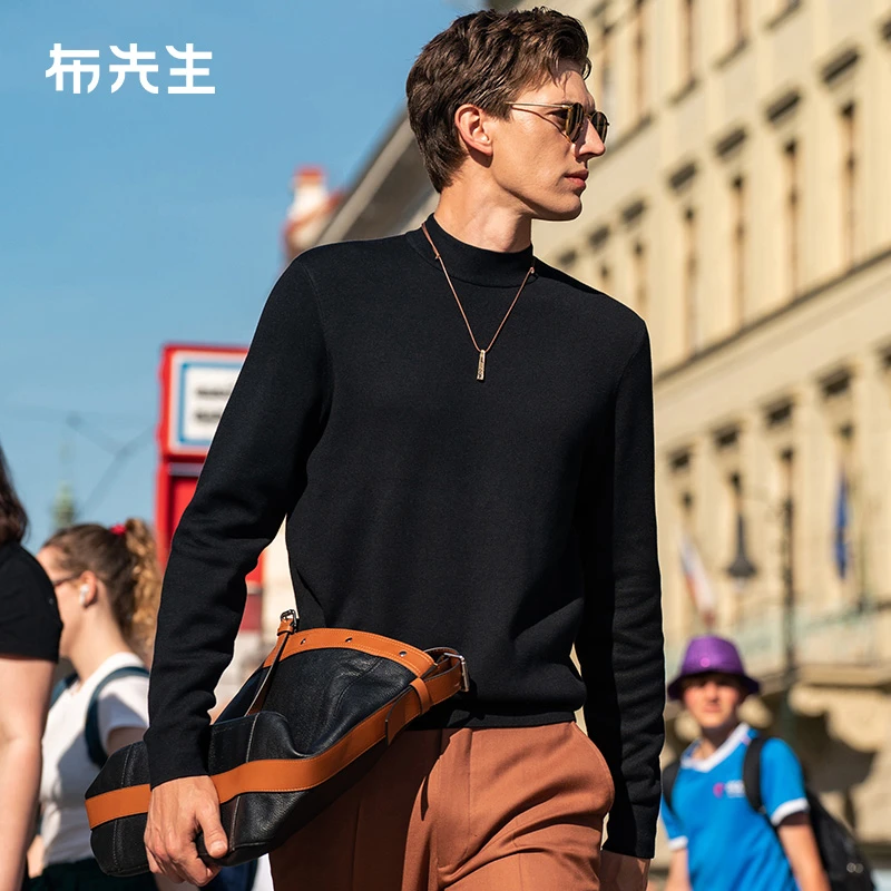 Mr.Bu布先生小高领男士厚毛衣春季纯色内搭羊毛衫BT12513断码清仓