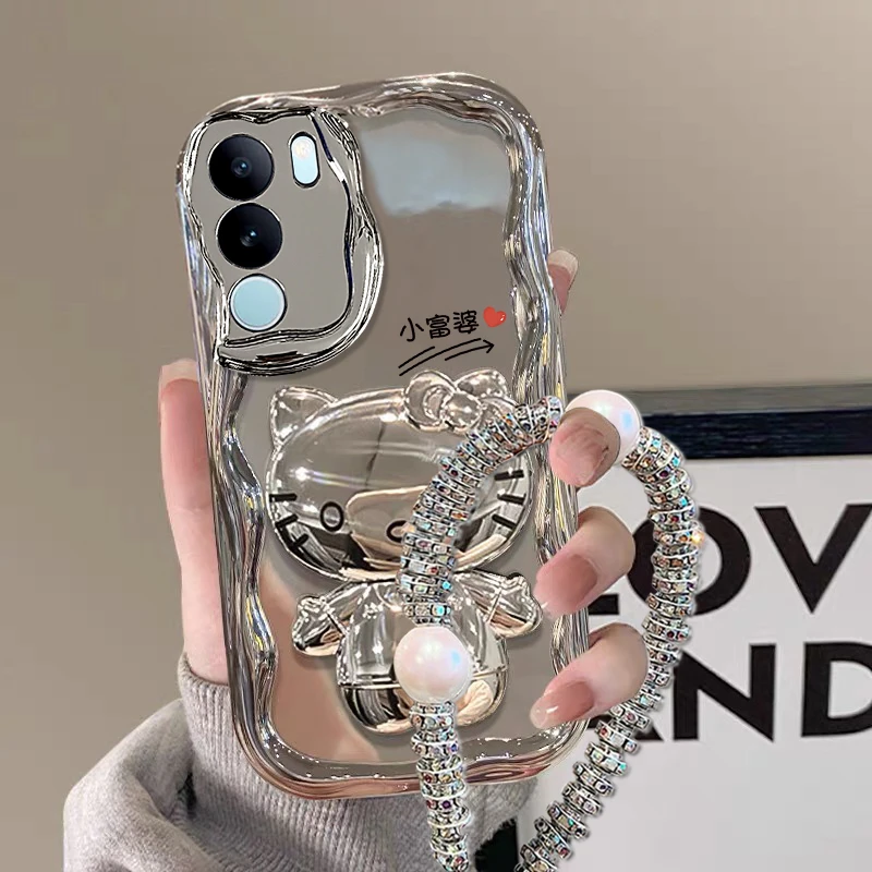 适用vivos17/pro手机壳迟早是富婆高级银镜子支架硅胶防摔套女款