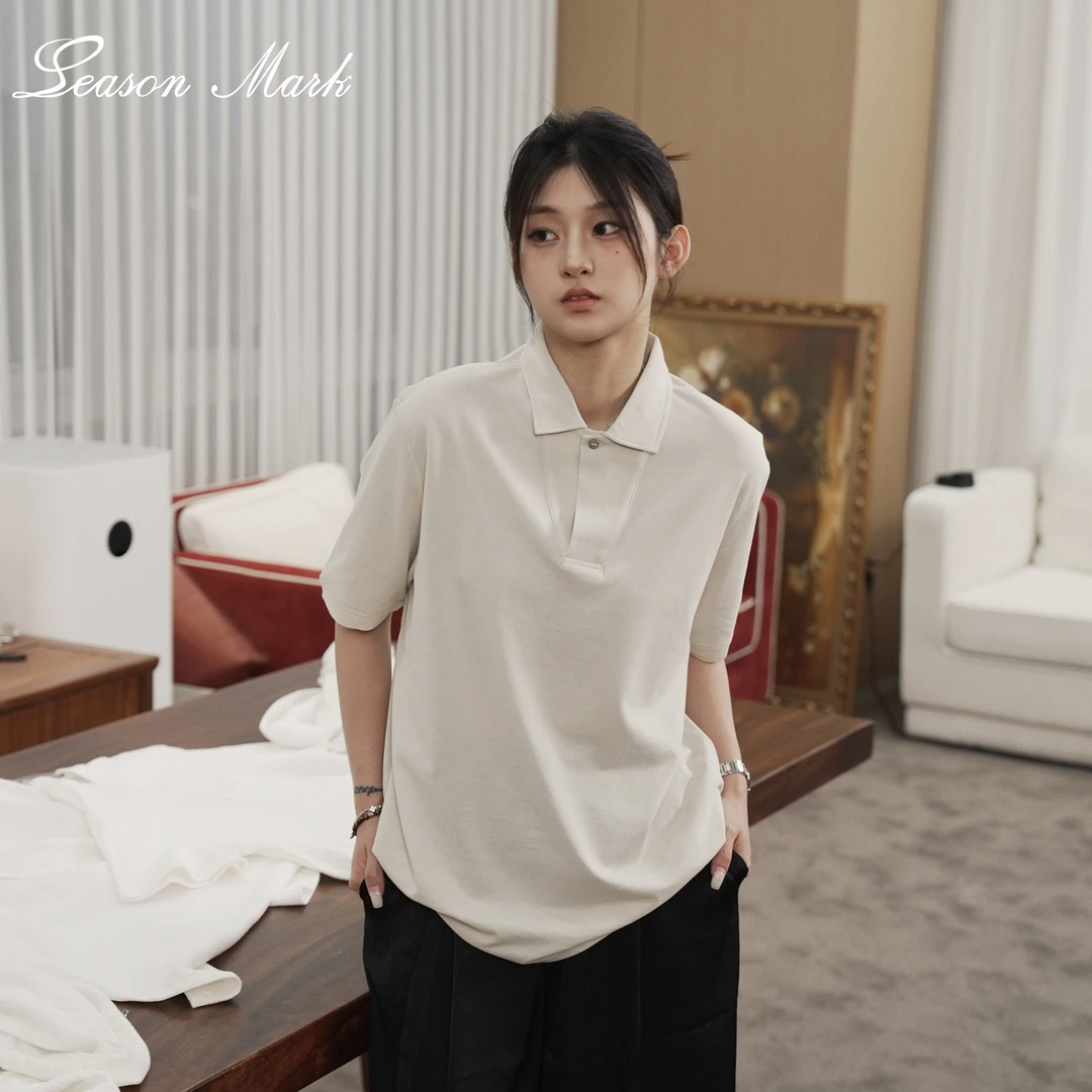 SEASONMARKcleanfit新款老钱风浅灰POLO短袖商务休闲男女同款短袖