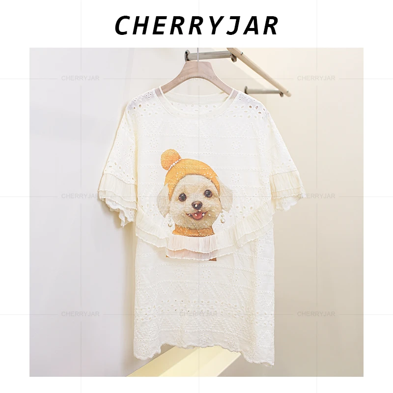 Cherryjar【251339】宽松棉质动物印花时尚个性短袖 T 恤