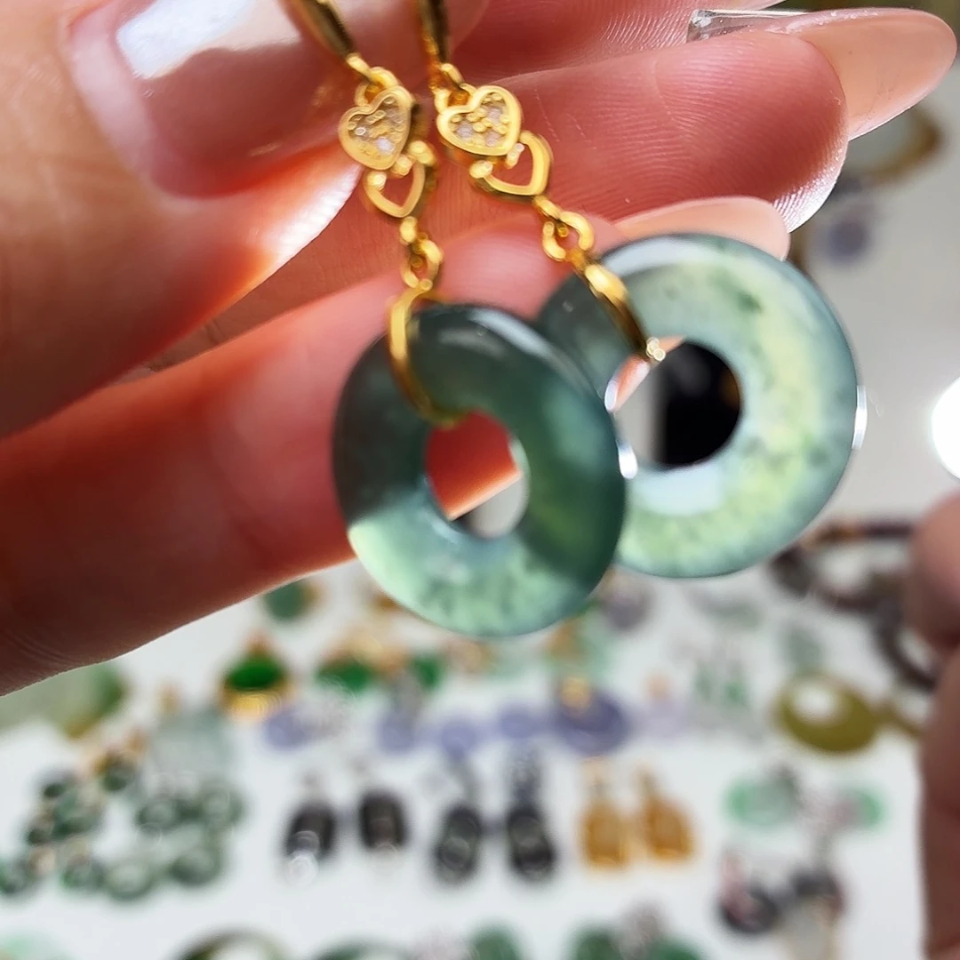 翡翠银S925镶嵌耳饰