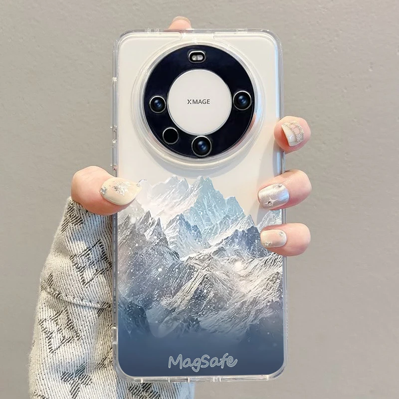 白昼雪山透明太空壳适用苹果16promax华为荣耀vivo小米oppo手机壳