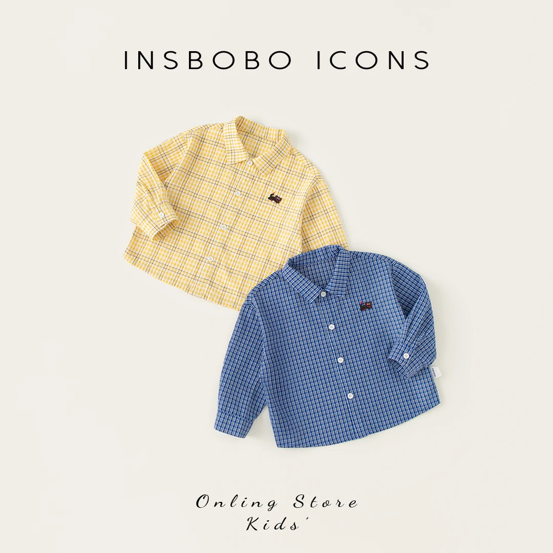 INSbobo儿童格子衬衫休闲上衣春季新品简约时尚格子衬衫CY25008