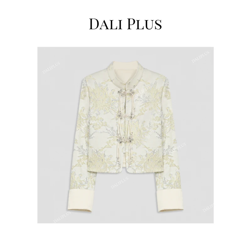 DALI PLUS新国风新中式银丝暗纹提花盘扣设计香槟金外套-D4XL0008