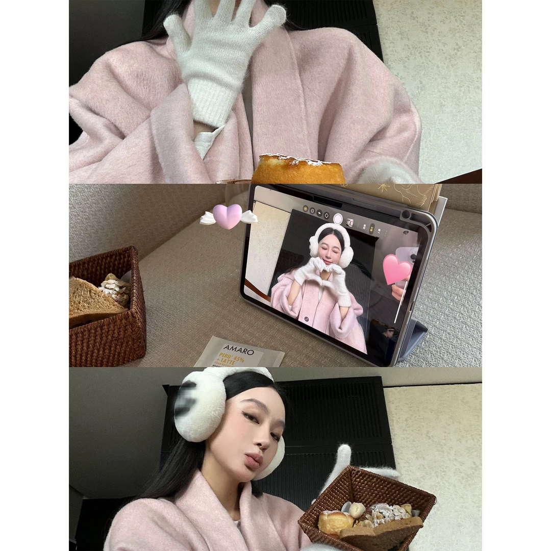周淼驼绒羊毛row风双面呢短大衣女 浴袍式无领毛呢外套ZM25D5250J