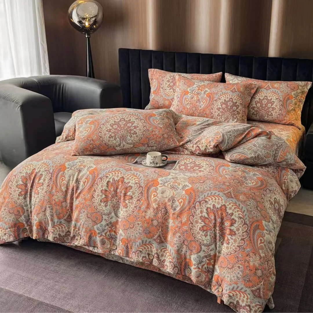 轻奢复古双层纱四件套--腾飞万里美式双面加厚印花磨毛欧式绒被