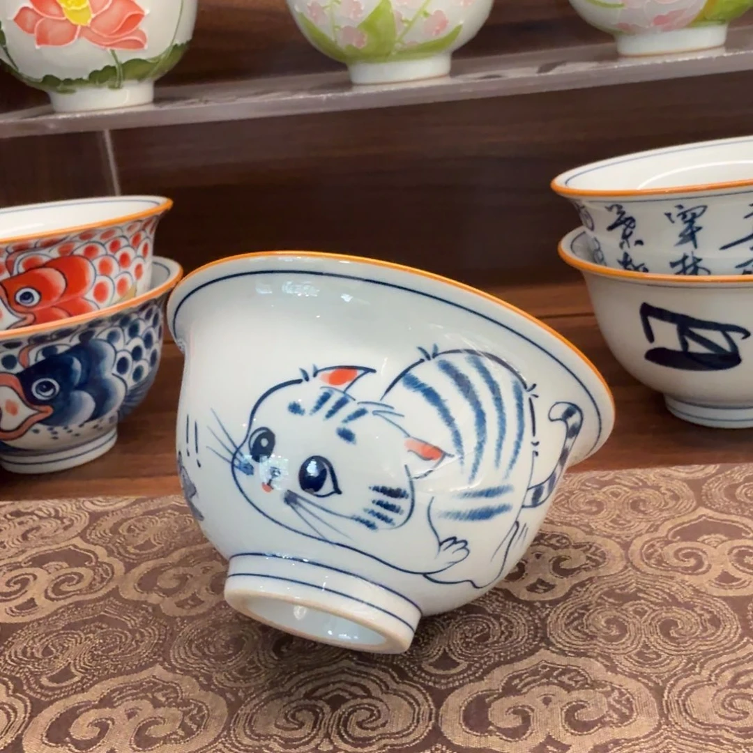 釉下手手绘茶具微瑕