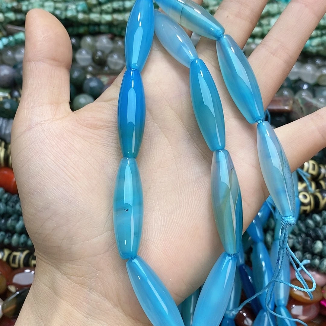玛瑙/玉髓未镶嵌珠宝半成品蓝玛瑙管珠随机一条装散珠