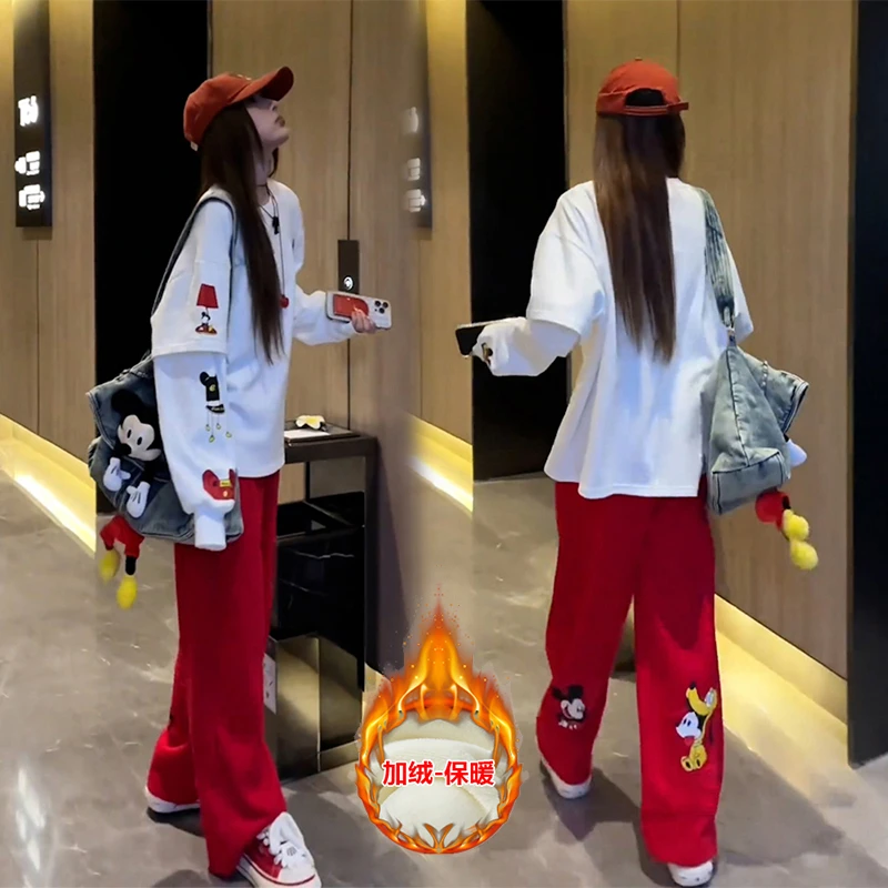 韩版网红气质慵懒风T恤女春秋新款宽松百搭显瘦上衣休闲裤两件套