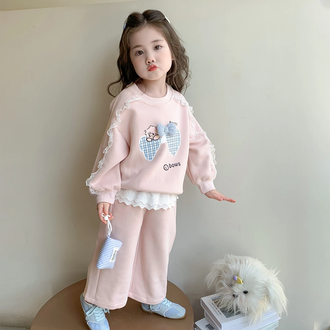 女童套装春秋2025新款儿童洋气卡通秋装女宝宝时髦休闲卫衣两件套