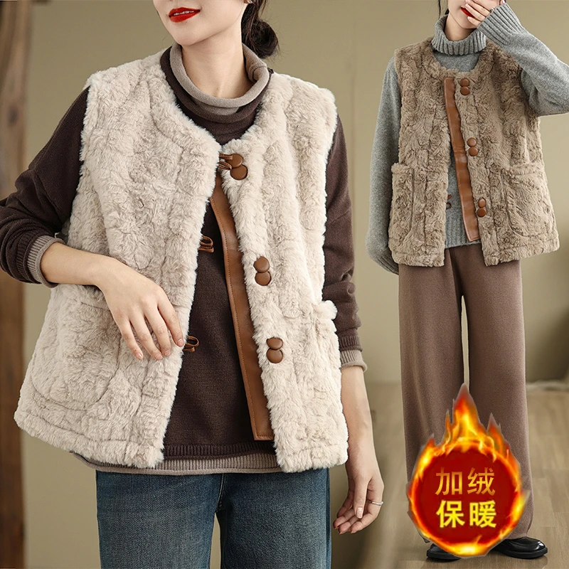 秋冬新款毛马甲宽松森系轻薄保暖无袖大码马夹 气质坎肩外套