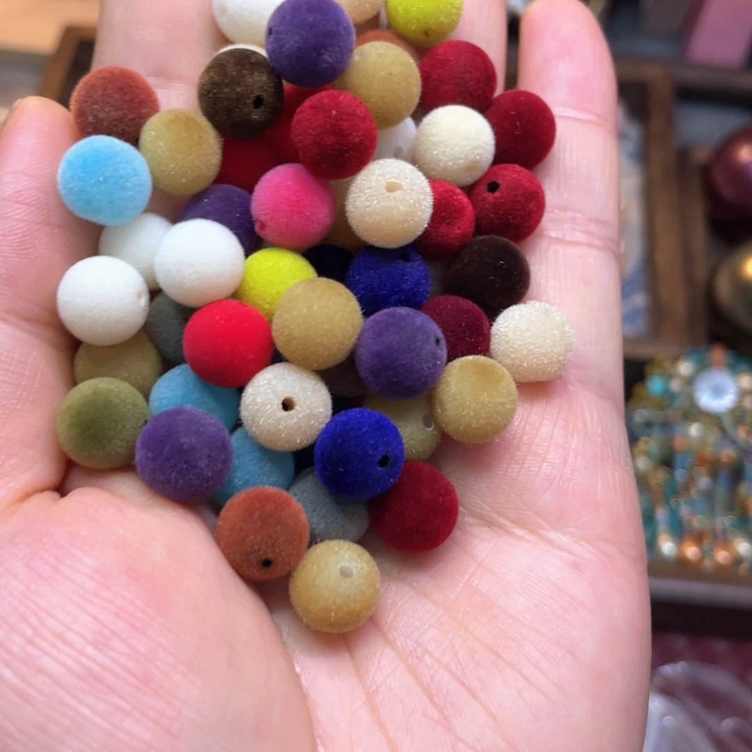 10mm深色混色植绒圆珠50pcs