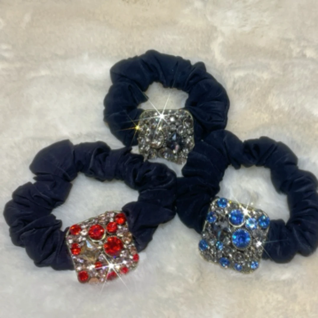 C046新款韩版发饰方形高级水钻大肠圈气质轻奢时尚重工头绳头饰