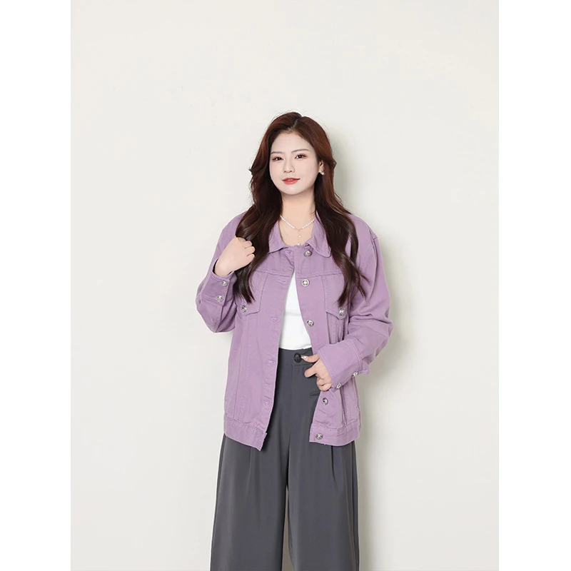 QC裂渡-微胖大码女装秋季新款复古流刚需经典水洗牛仔外套401U27