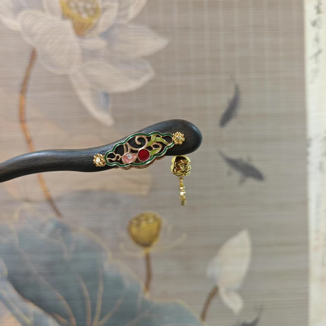 J422简约绿色小吊坠18公分发簪气质手工发饰中式纯手工发簪