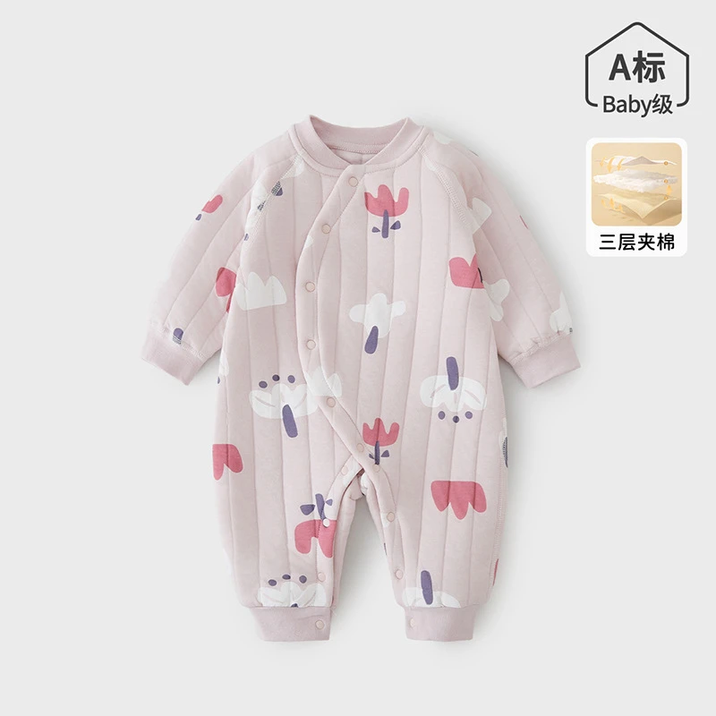 婴幼儿夹棉连体衣秋冬季保暖男童女童加厚秋款爬爬服宝宝无骨哈衣