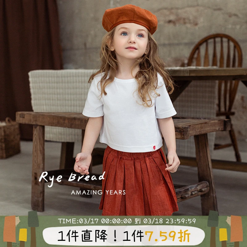 ryebread/黑面包童装 韩版女小童休闲纯色短袖T恤 5夏