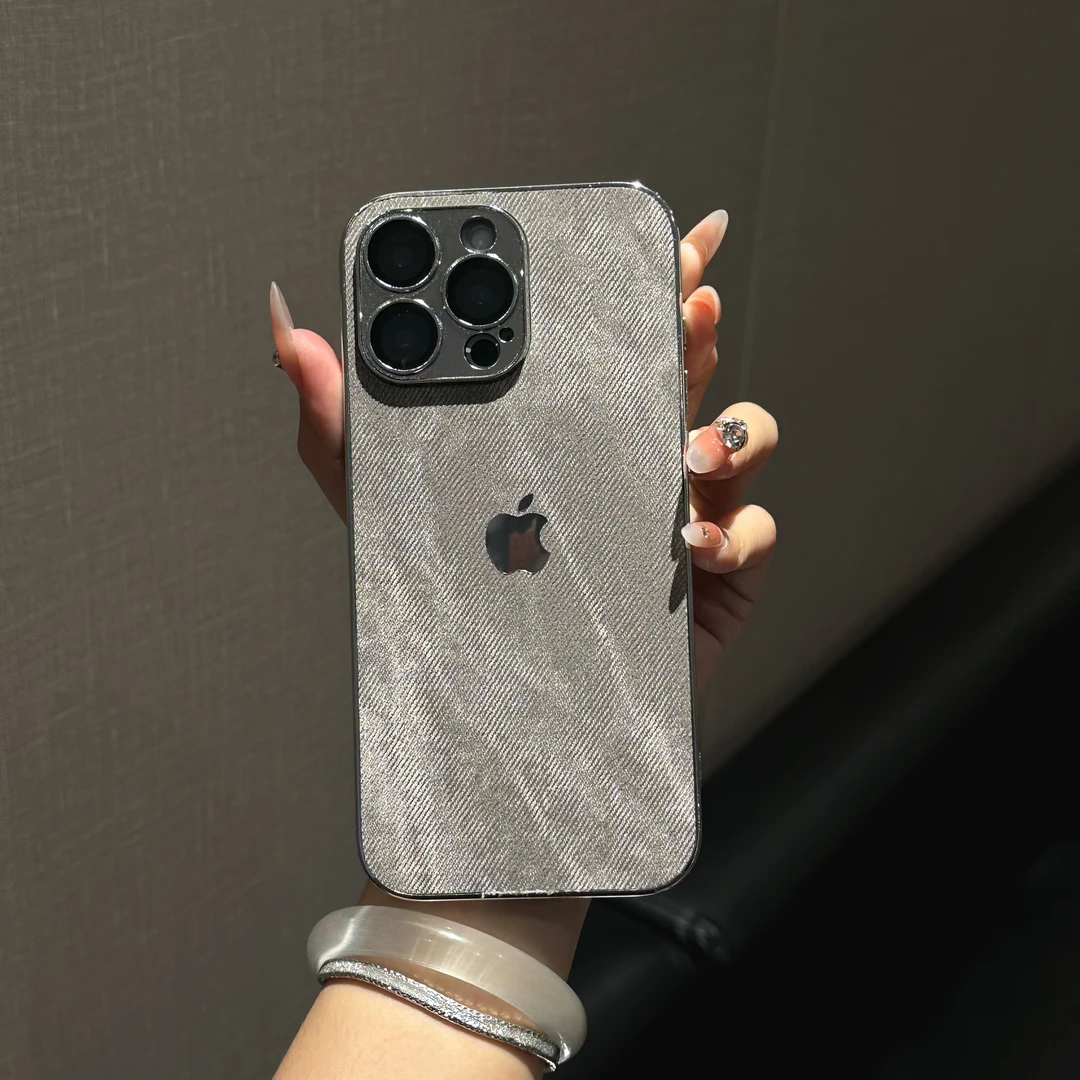 电镀牛仔纹适用16promax苹果15pro手机壳全包13/14防摔11男女同款