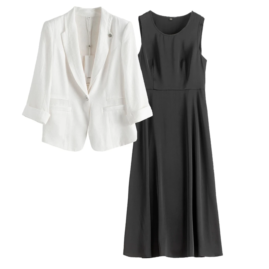 春秋一粒扣外套搭无袖连衣裙两件套TZ806